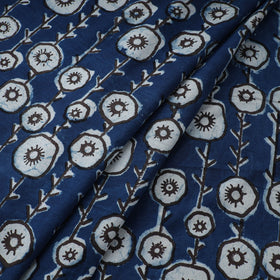 Blue - natural dyed cotton bindaas fabric - hollyhocks