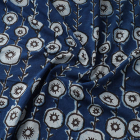 Blue - natural dyed cotton bindaas fabric - hollyhocks