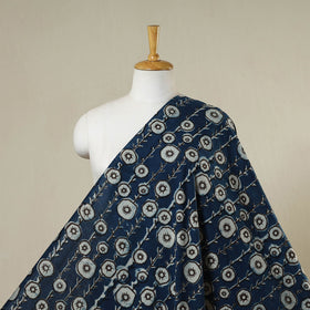 Blue - natural dyed cotton bindaas fabric - hollyhocks