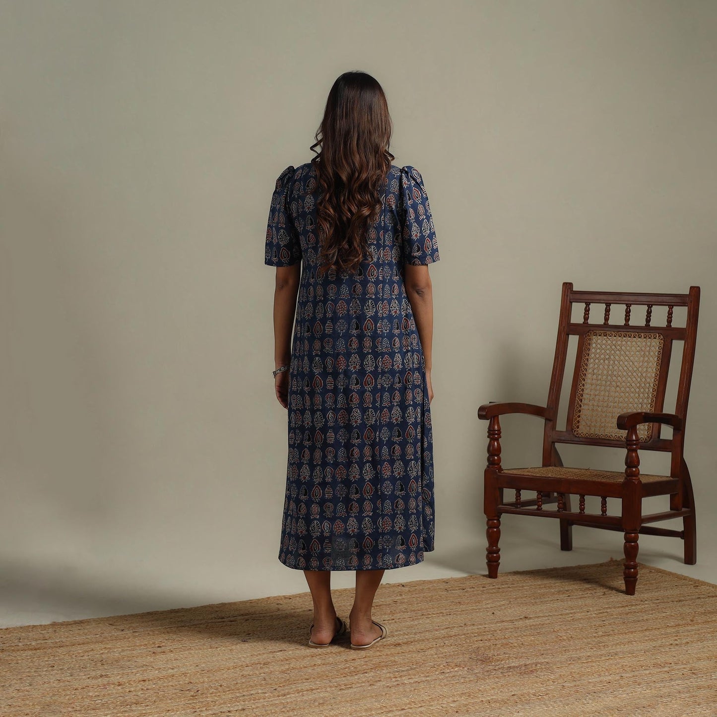 Natural dyed cotton button down dress 05 - handcrafted