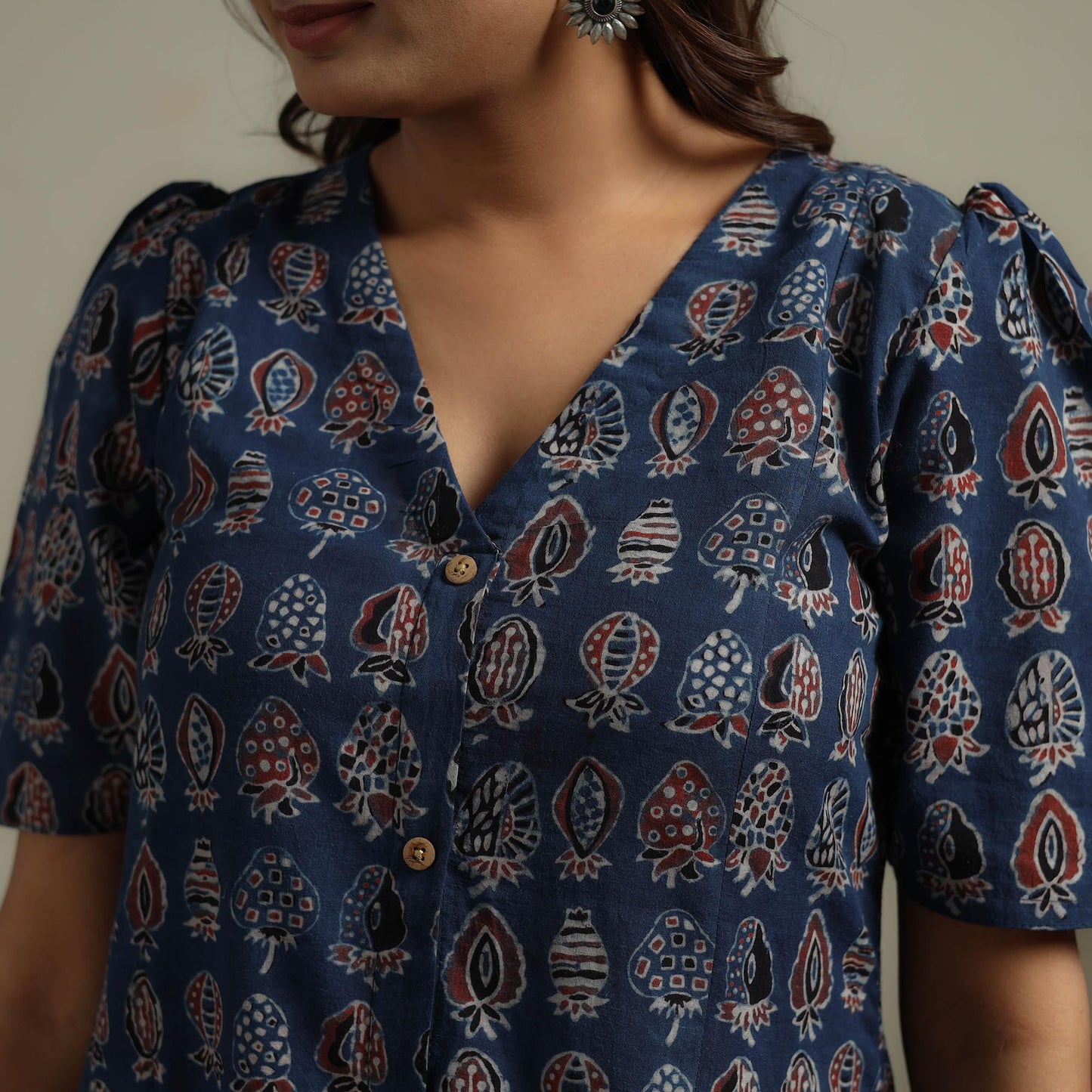 Natural dyed cotton button down dress 05 - handcrafted