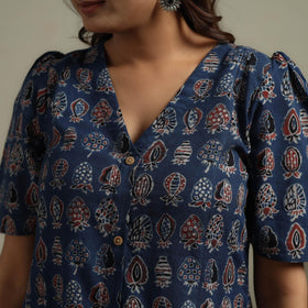 Natural dyed cotton button down dress 05 - handcrafted