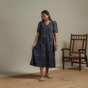 Natural dyed cotton button down dress 05 - handcrafted