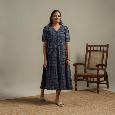 Natural dyed cotton button down dress 05 - handcrafted