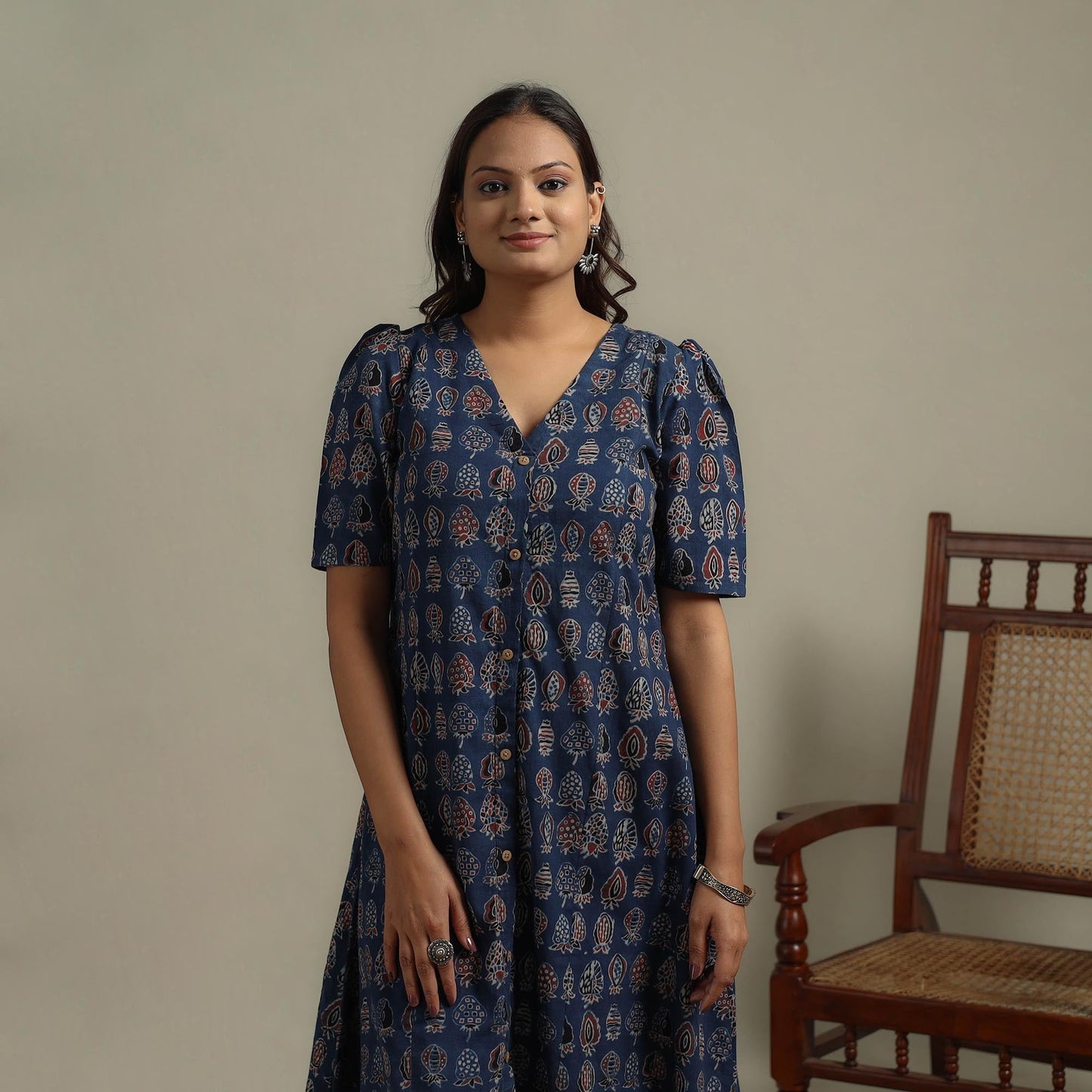 Natural dyed cotton button down dress 05 - handcrafted