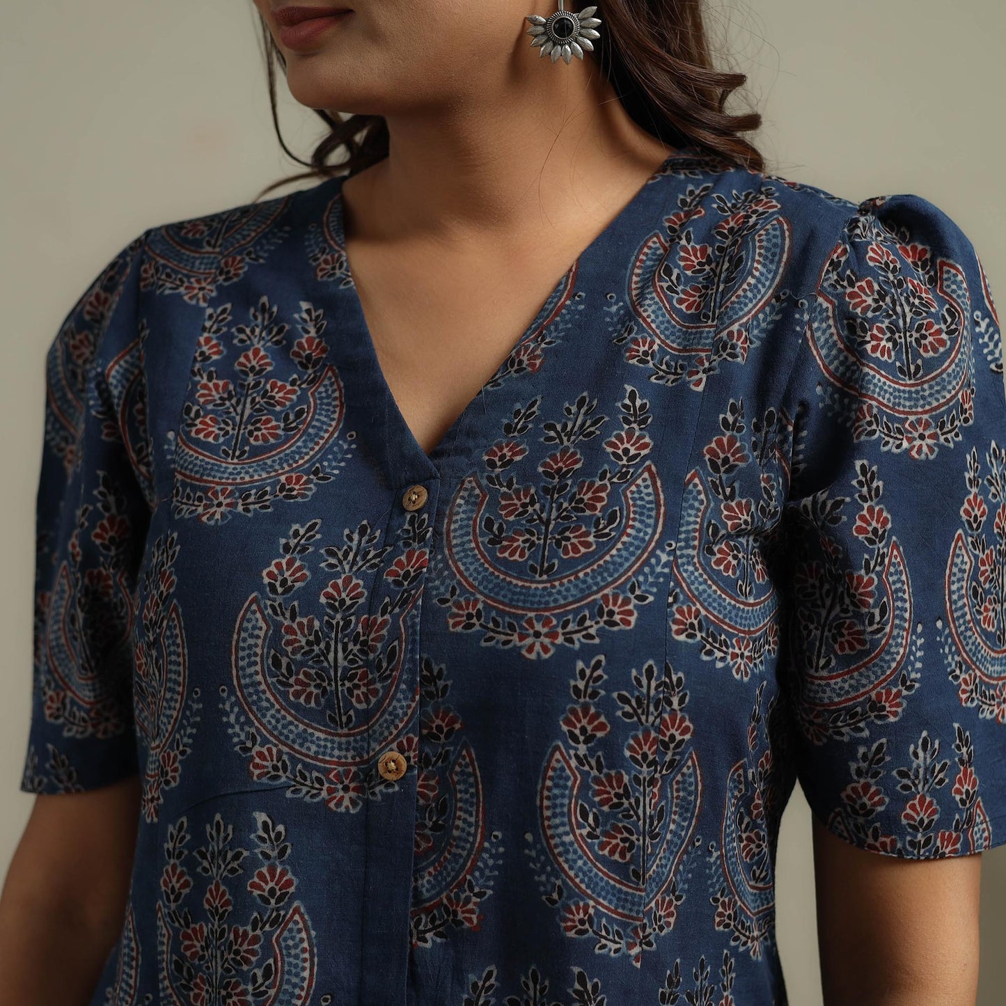 Natural dyed cotton button down dress 06 - handcrafted