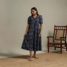 Natural dyed cotton button down dress 06 - handcrafted