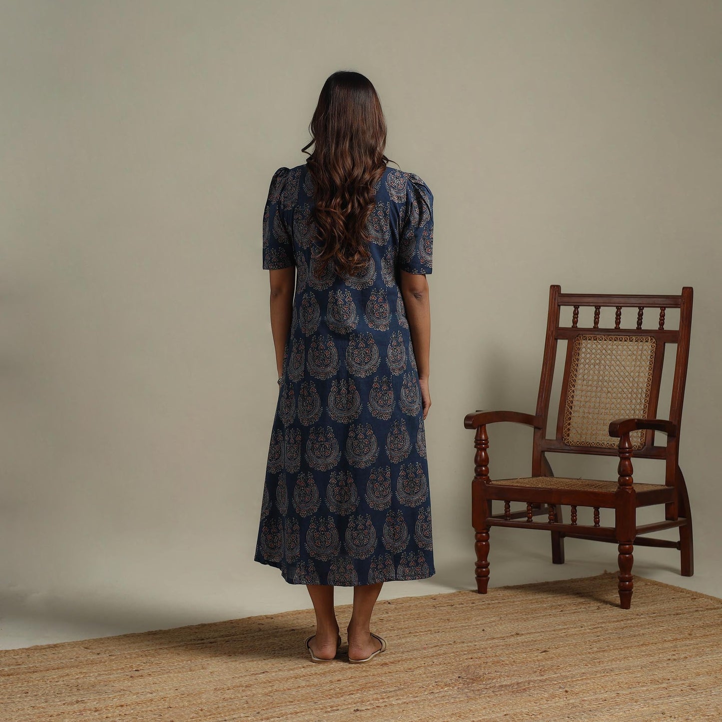 Natural dyed cotton button down dress 06 - handcrafted