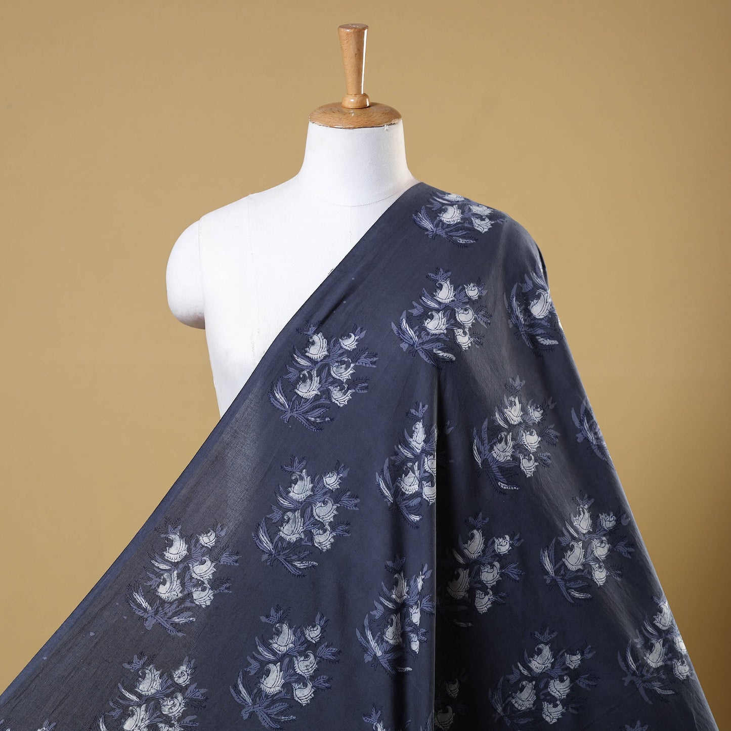 Blue Natural Dyed Cotton Dabu Bagru Block Print fabric