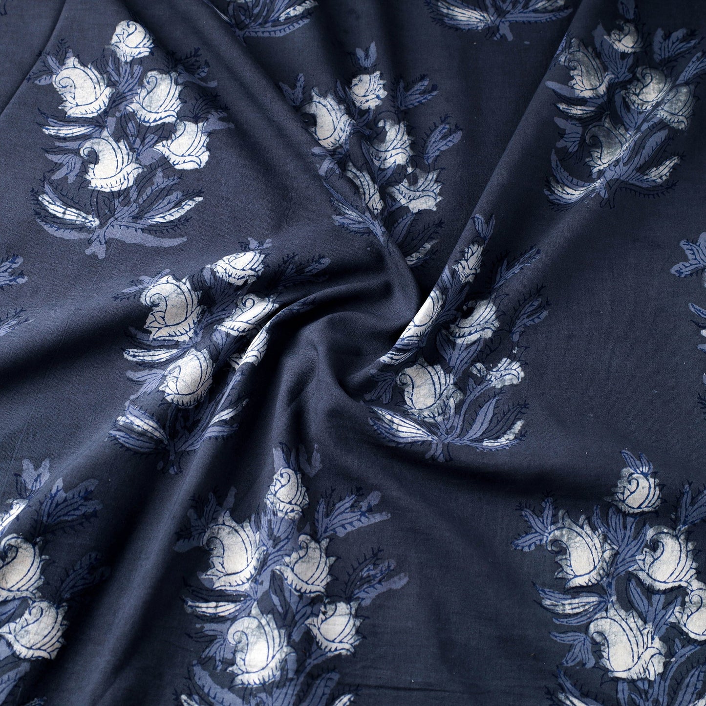 Blue Natural Dyed Cotton Dabu Bagru Block Print fabric