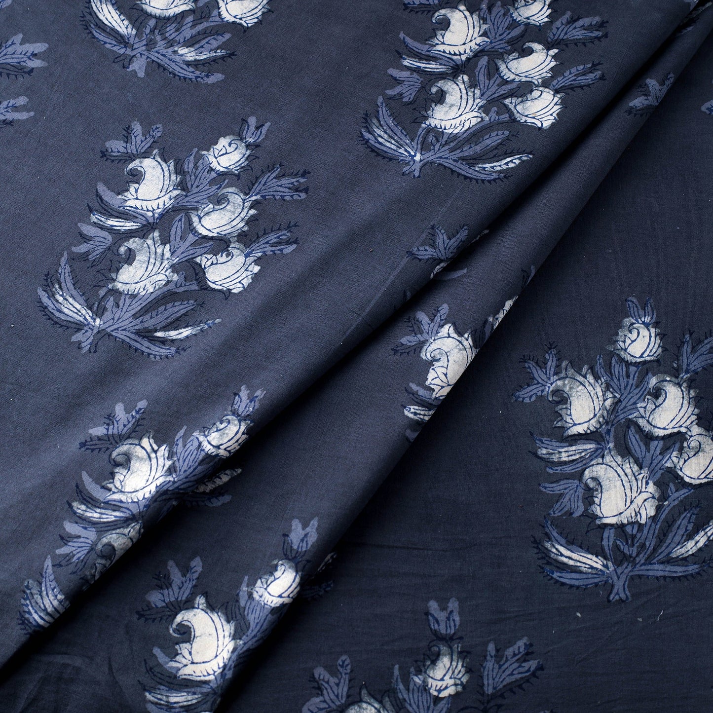 Blue Natural Dyed Cotton Dabu Bagru Block Print fabric