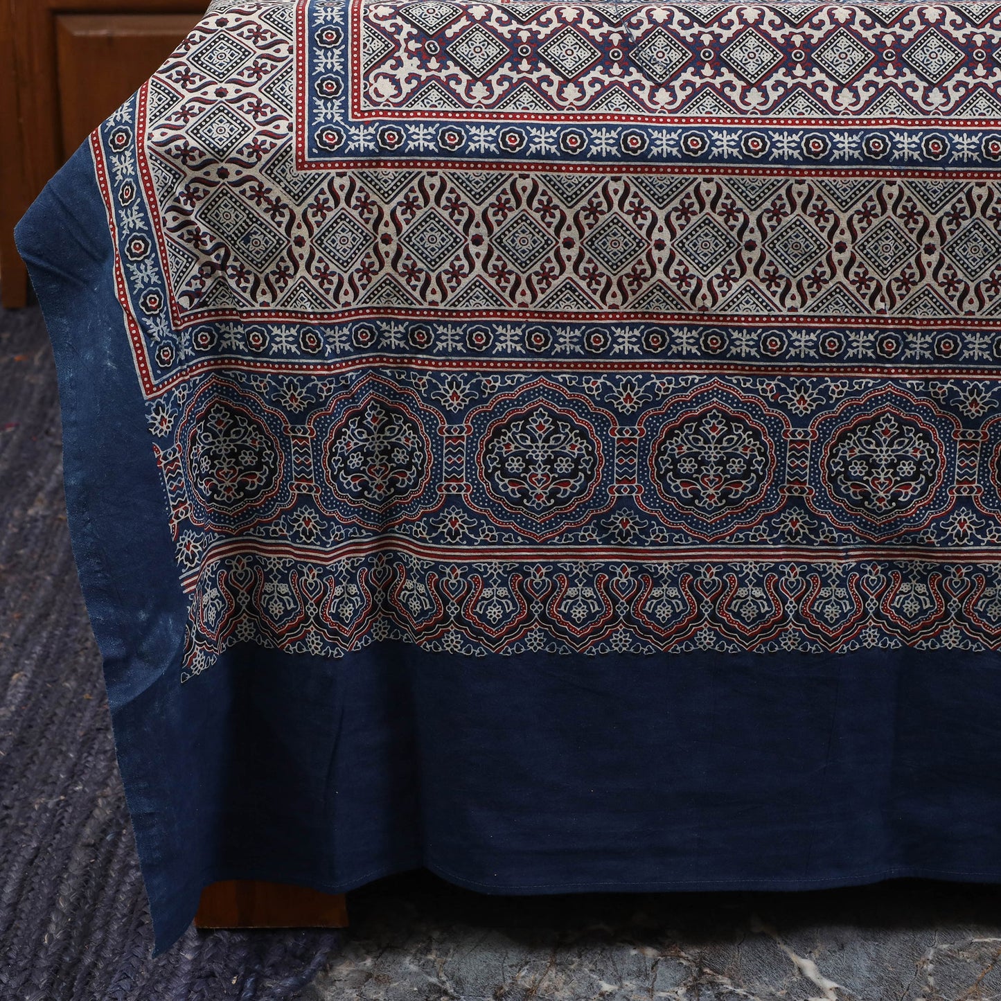 Blue - natural dyed cotton double bed sheet set 02