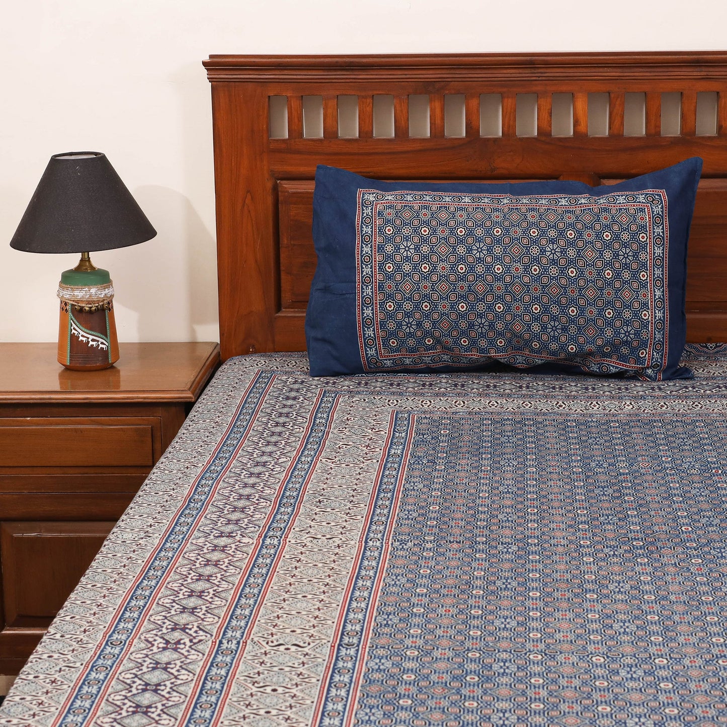 Blue - natural dyed cotton double bed sheet set 02