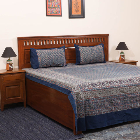 Blue - natural dyed cotton double bed sheet set 02