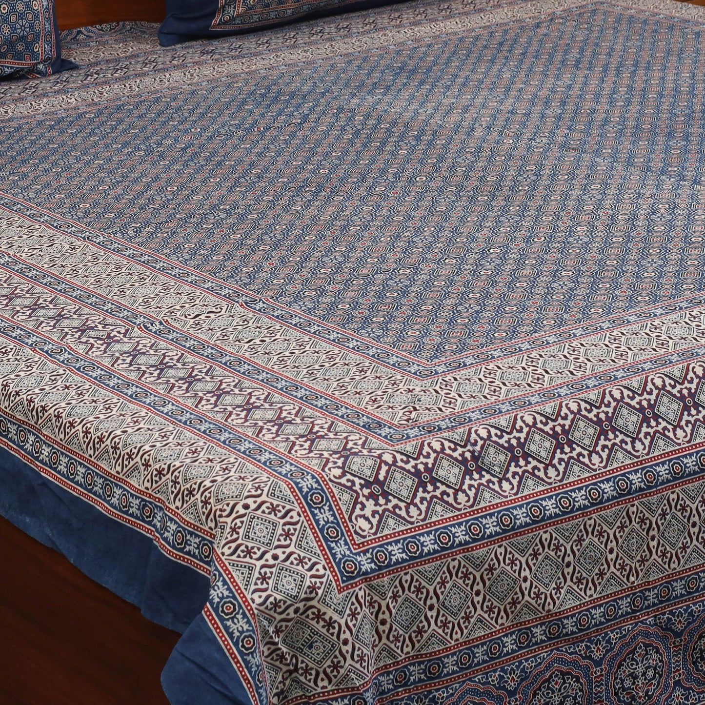 Blue - natural dyed cotton double bed sheet set 02