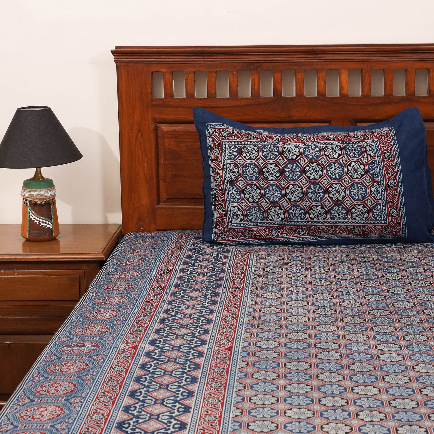 Blue - natural dyed cotton double bed sheet set 05