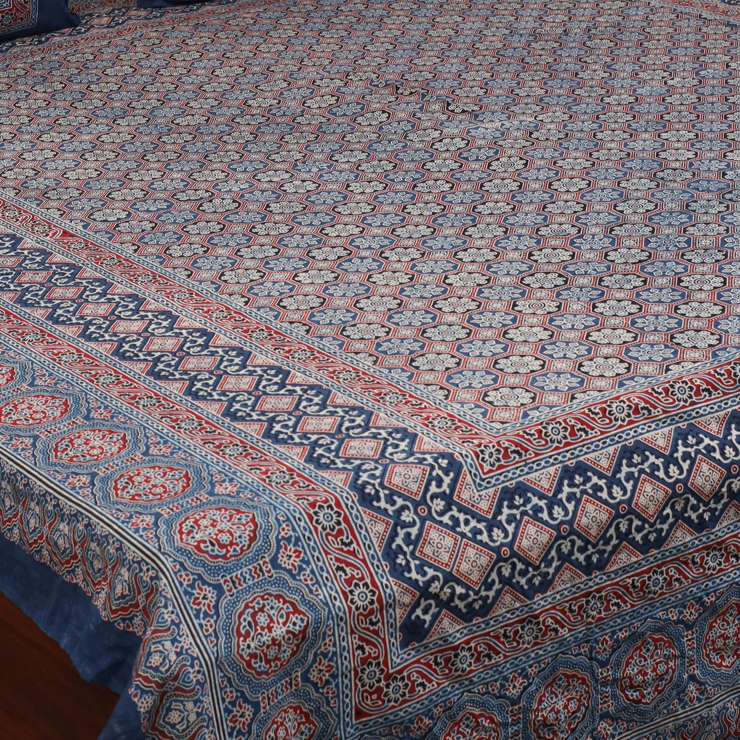 Blue - natural dyed cotton double bed sheet set 05