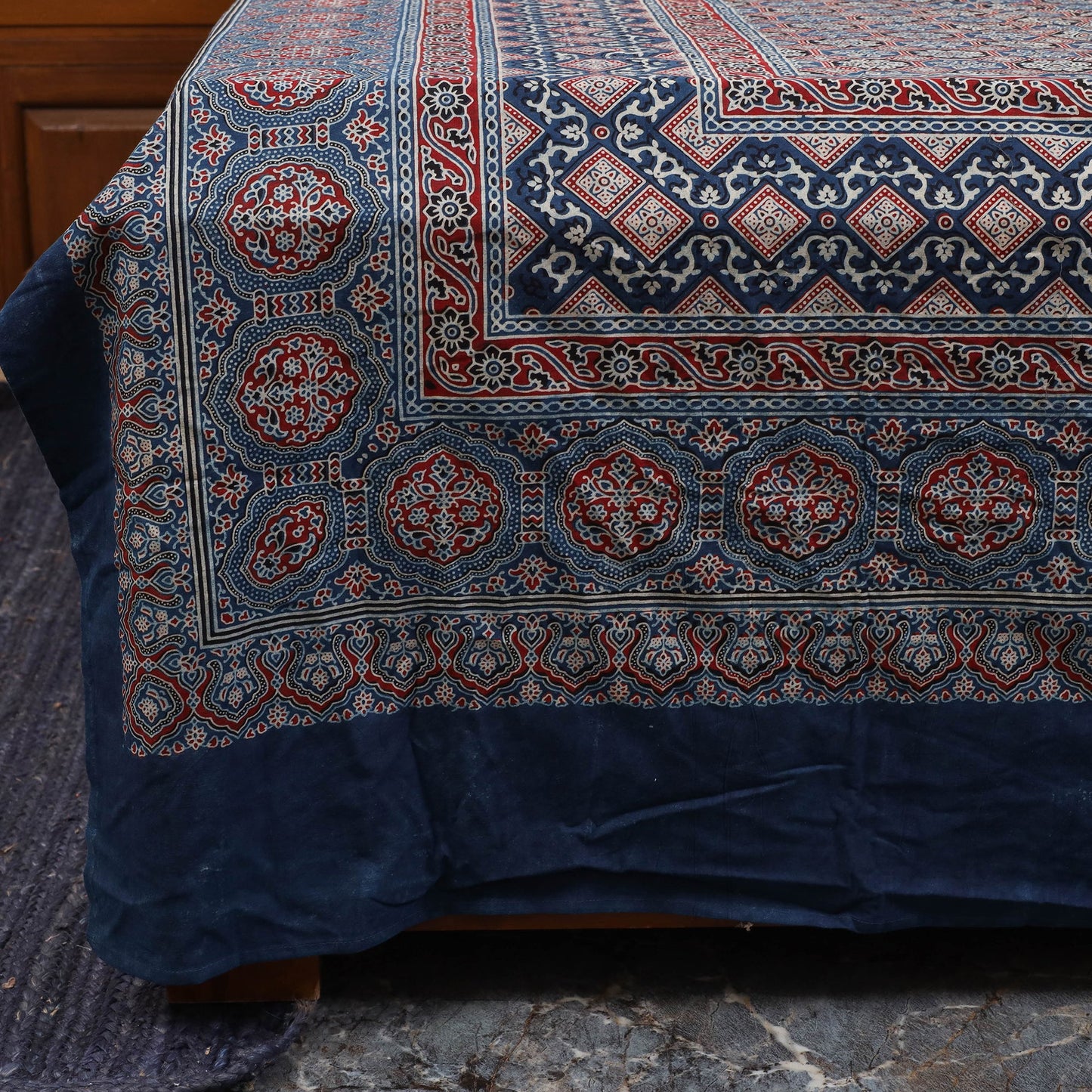 Blue - natural dyed cotton double bed sheet set 05