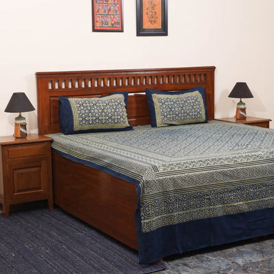 Blue - natural dyed cotton double bed sheet set 09