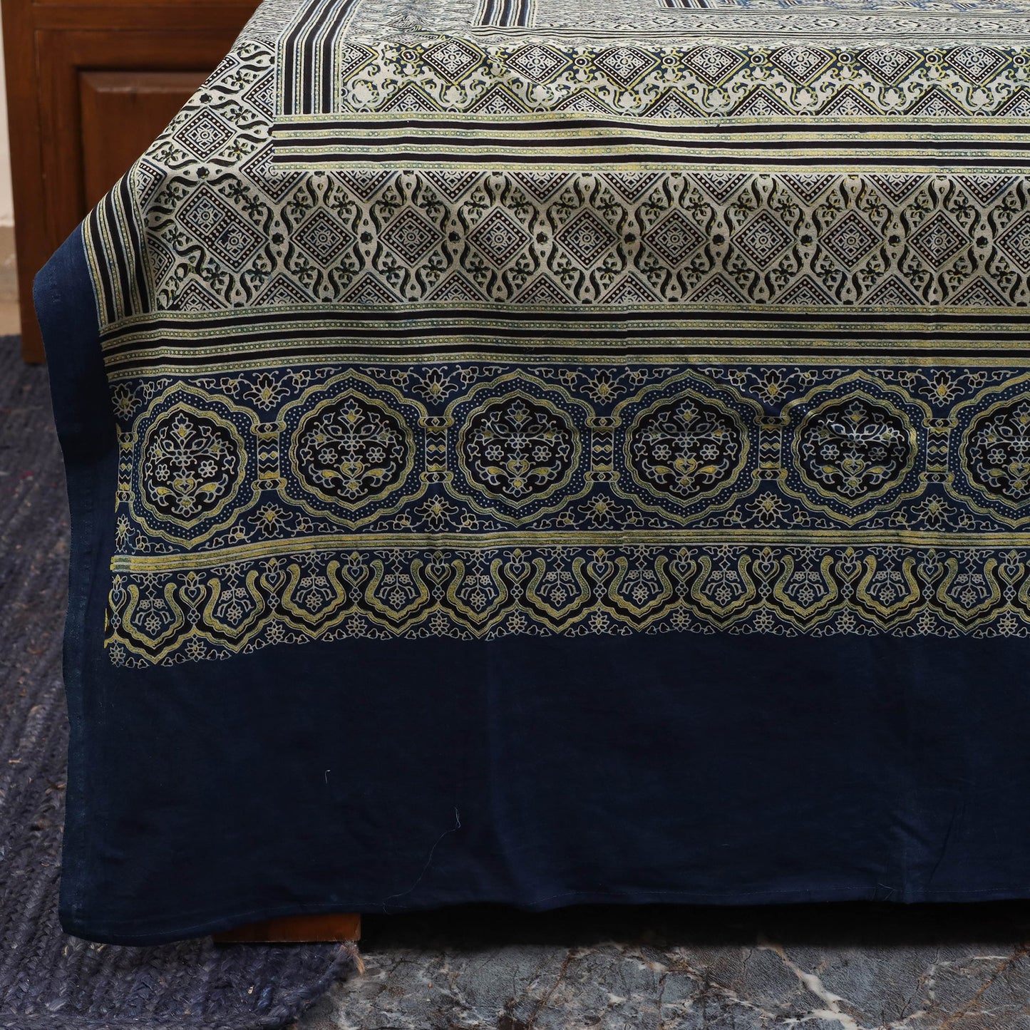 Blue - natural dyed cotton double bed sheet set 09