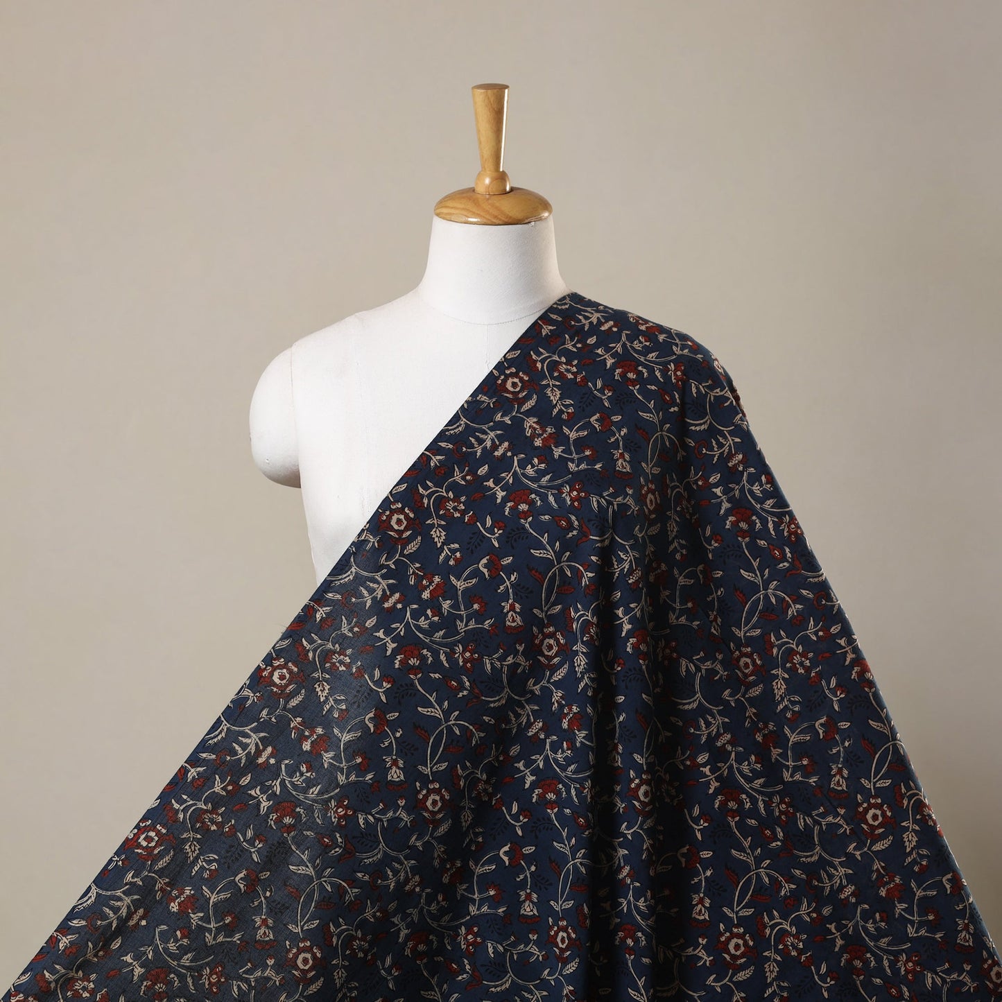 Blue Natural Dyed Block Print Cotton Ajrakh Fabric