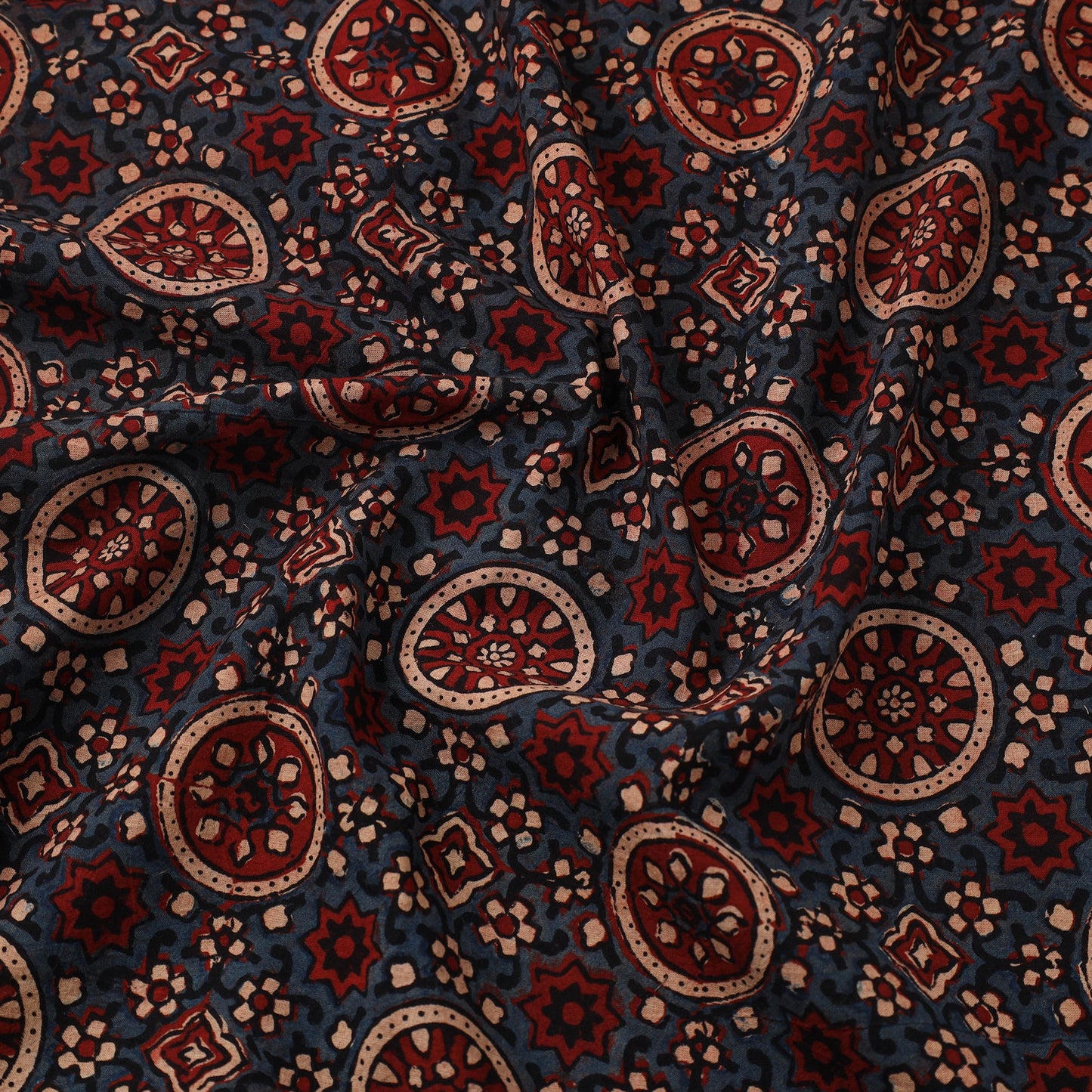 Blue Natural Dyed Cotton Ajrakh Print Fabric 