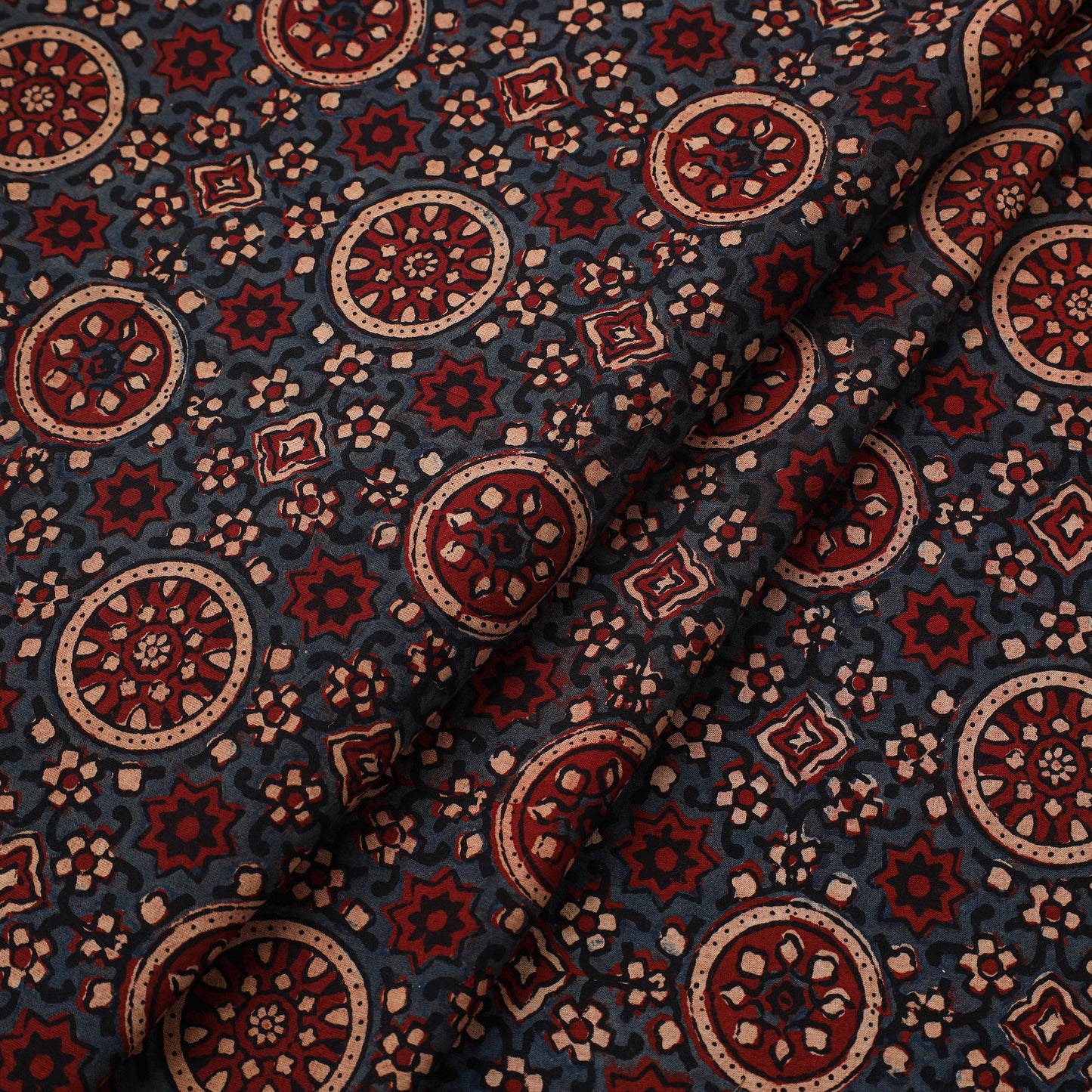 Blue Natural Dyed Cotton Ajrakh Print Fabric 