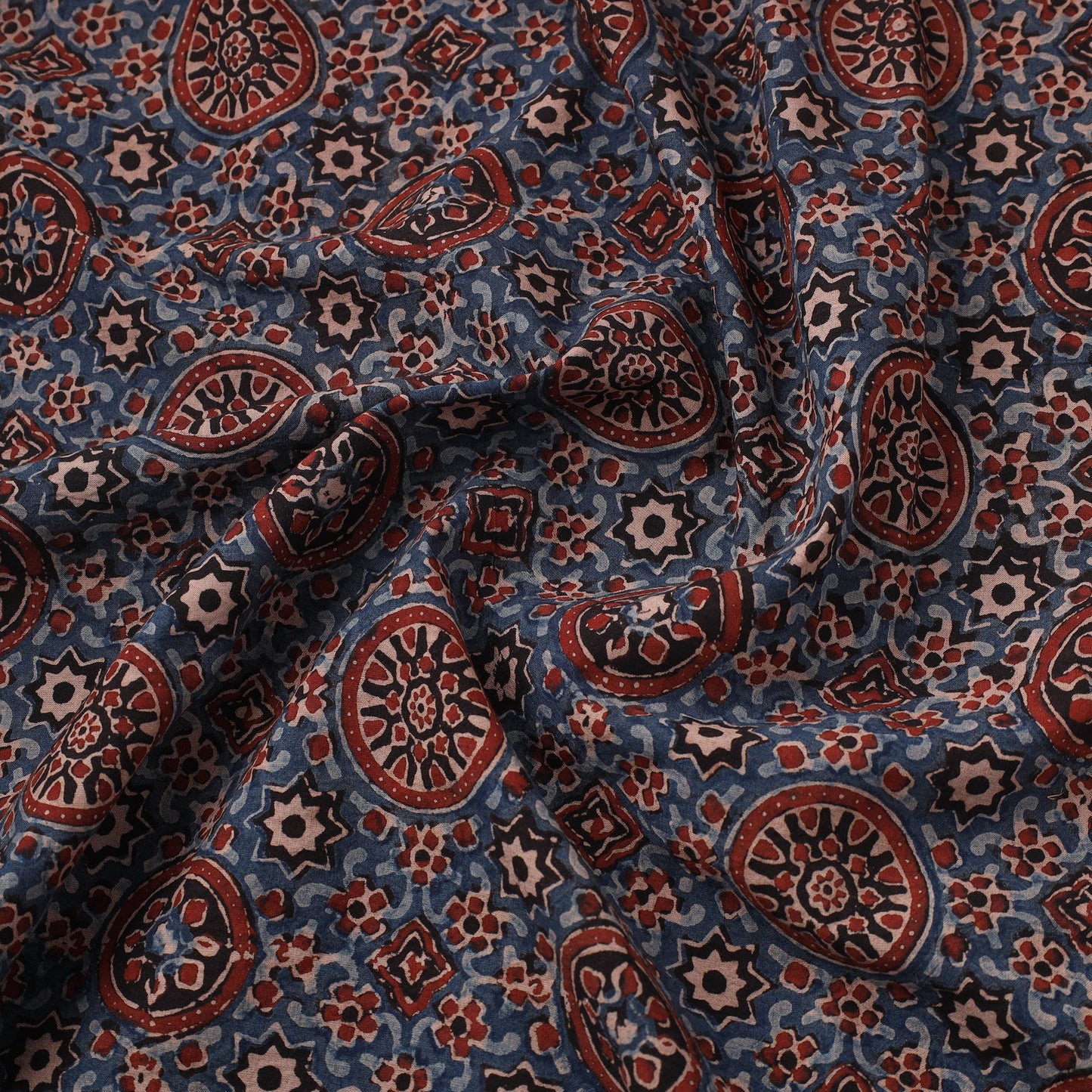 Black Natural Dyed Cotton Ajrakh Print Fabric