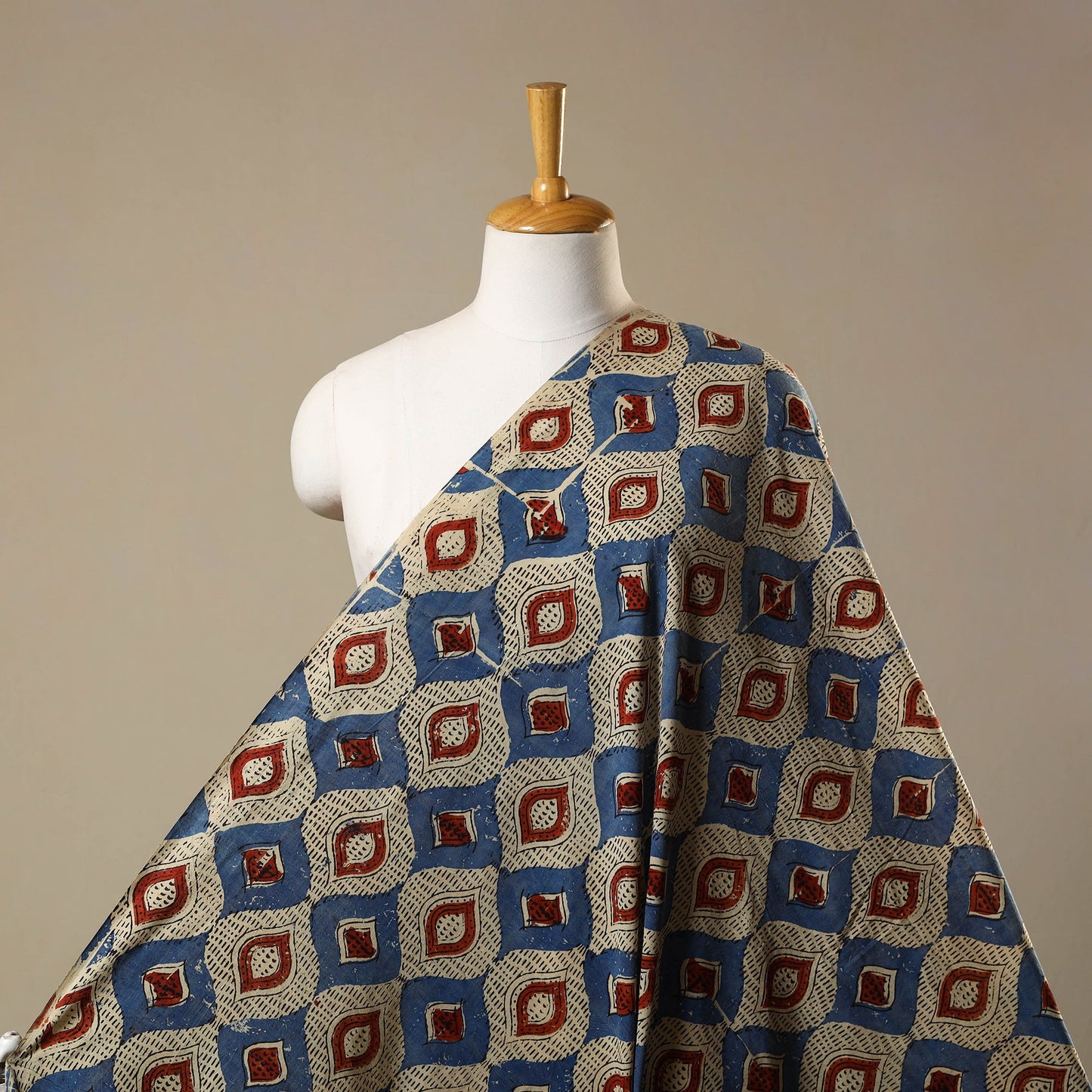 Blue Natural Dyed Block Print Cotton Ajrakh Fabric