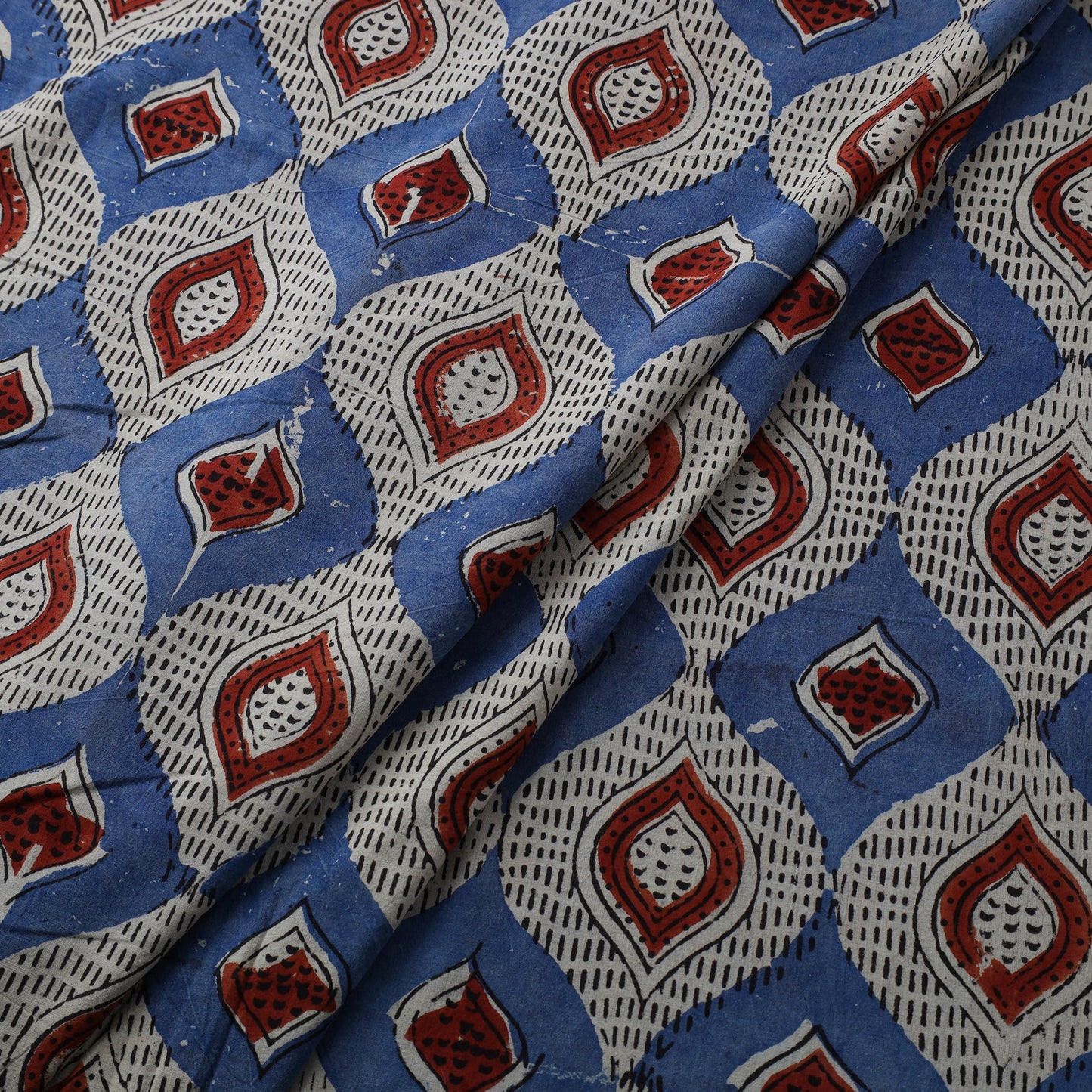 Blue Natural Dyed Block Print Cotton Ajrakh Fabric