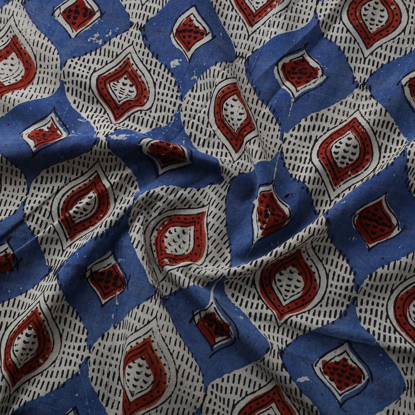 Blue Natural Dyed Block Print Cotton Ajrakh Fabric