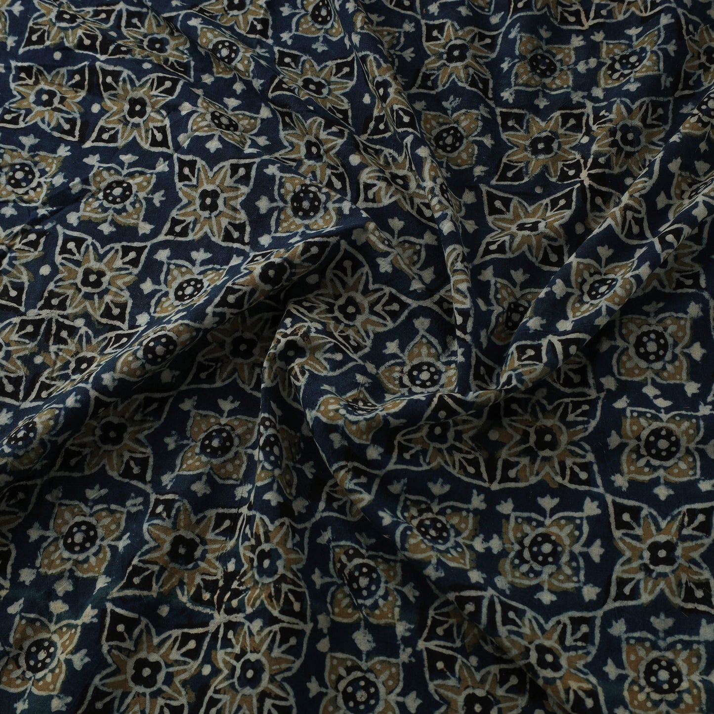 Blue Natural Dyed Block Print Cotton Ajrakh Fabric