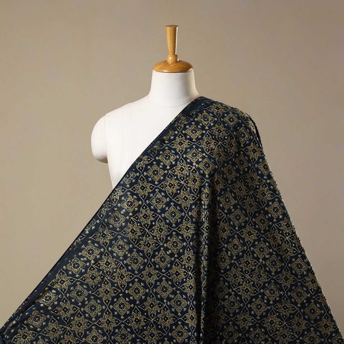 Blue Natural Dyed Block Print Cotton Ajrakh Fabric