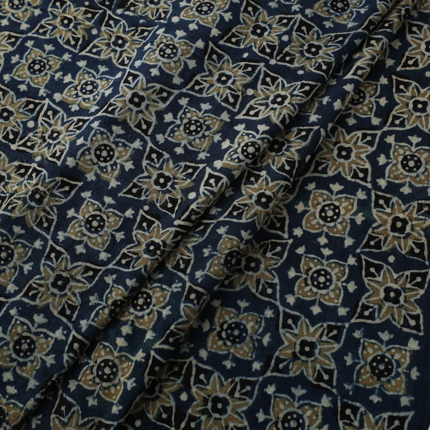 Blue Natural Dyed Block Print Cotton Ajrakh Fabric
