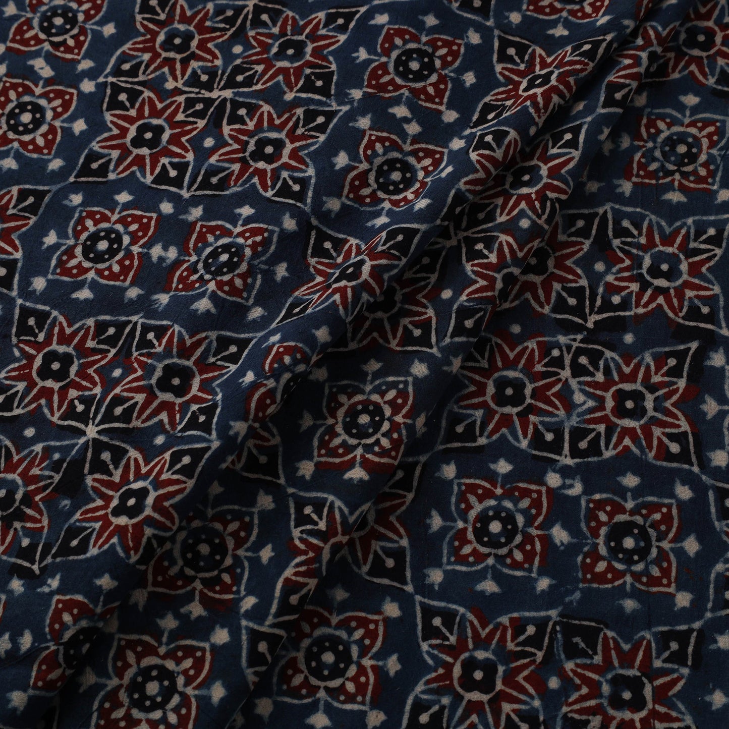 Blue Natural Dyed Block Print Cotton Ajrakh Fabric