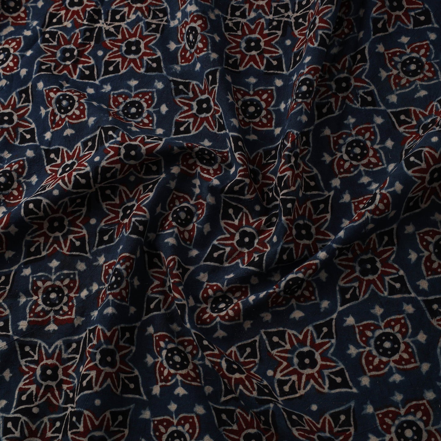 Blue Natural Dyed Block Print Cotton Ajrakh Fabric
