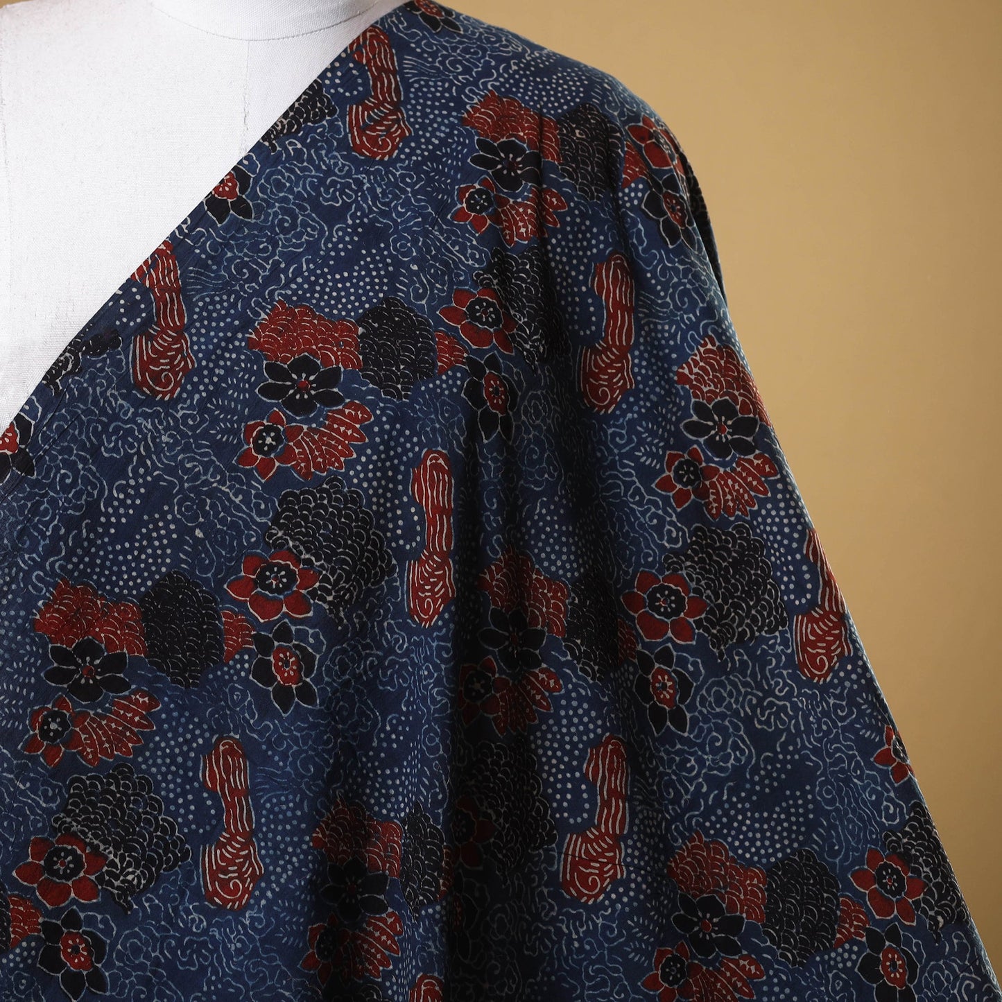 Blue - natural dyed cotton fabric 63 - handcrafted