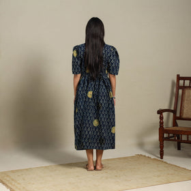 Blue - natural dyed cotton fit & flare dress 01