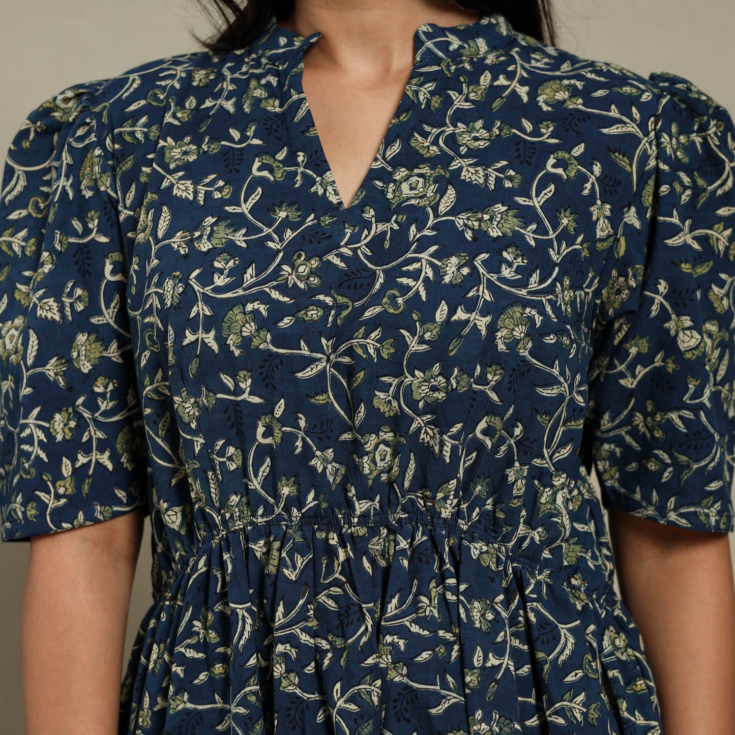 Blue - natural dyed cotton fit & flare dress 04