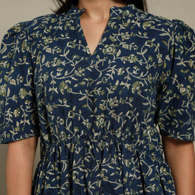 Blue - natural dyed cotton fit & flare dress 04