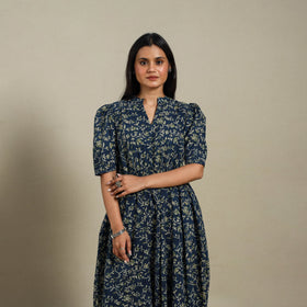 Blue - natural dyed cotton fit & flare dress 04