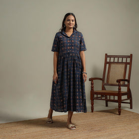 Natural dyed cotton flared dress 09 - handcrafted