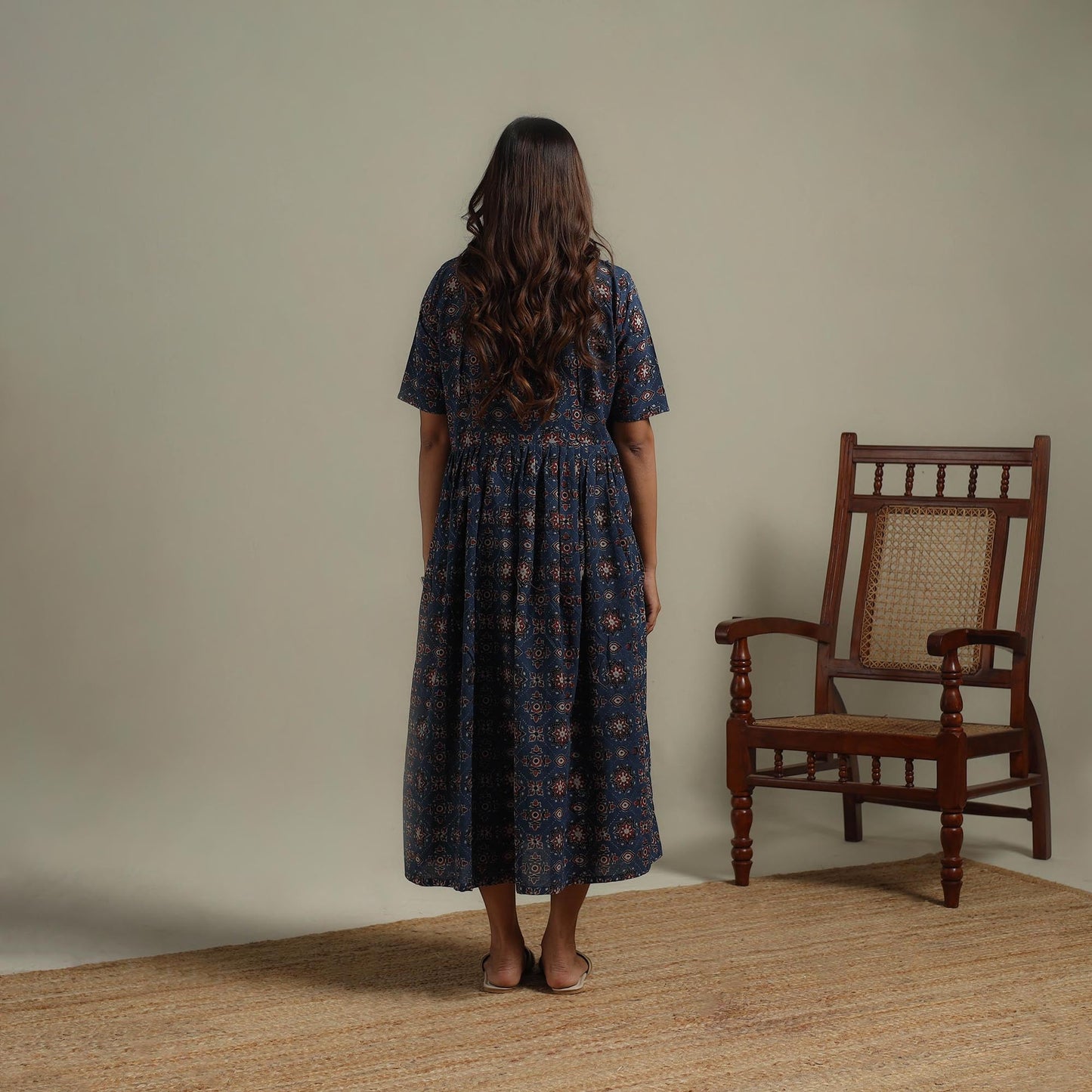 Natural dyed cotton flared dress 09 - handcrafted