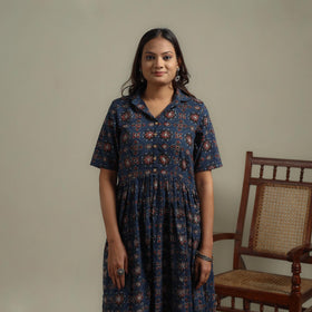 Natural dyed cotton flared dress 09 - handcrafted