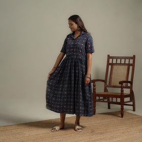 Natural dyed cotton flared dress 09 - handcrafted