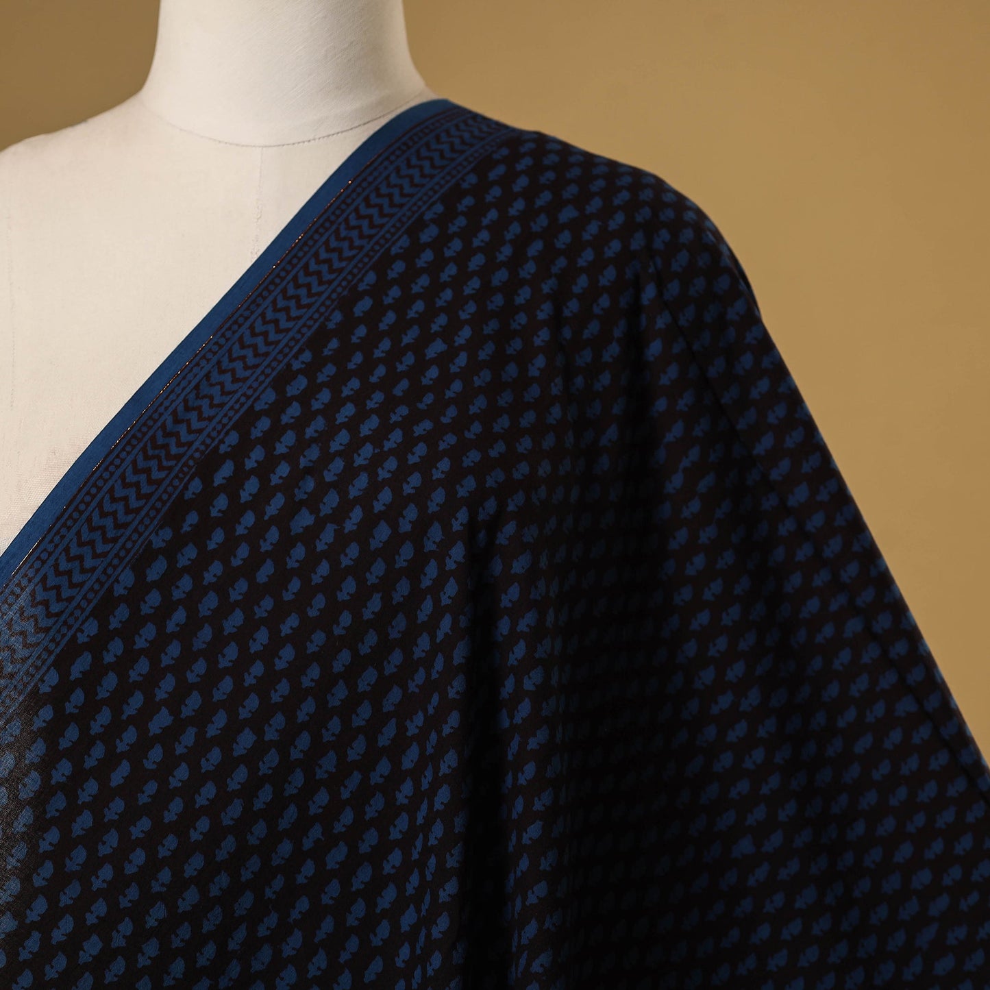 Blue - natural dyed cotton hand bagh fabric 07 - handcrafted