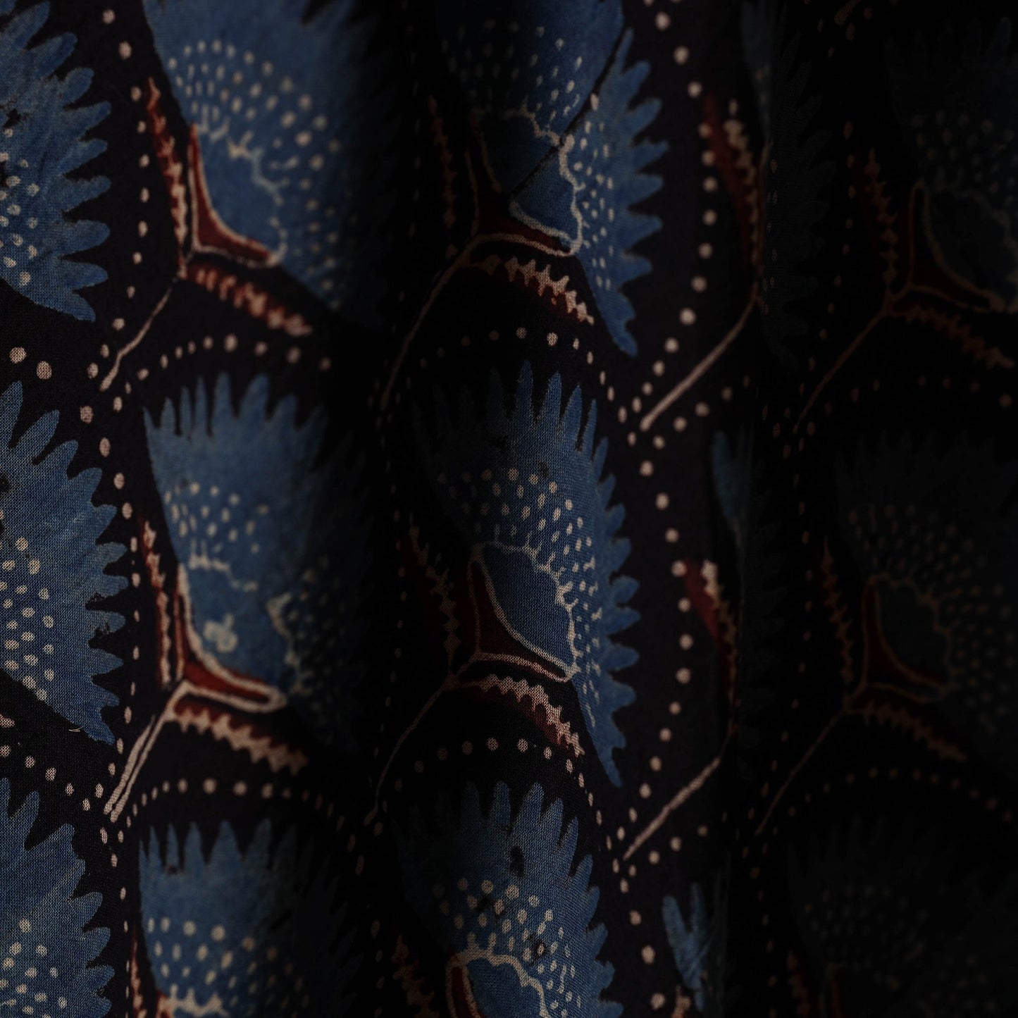 Blue - natural dyed cotton hand fabric 38 - handcrafted