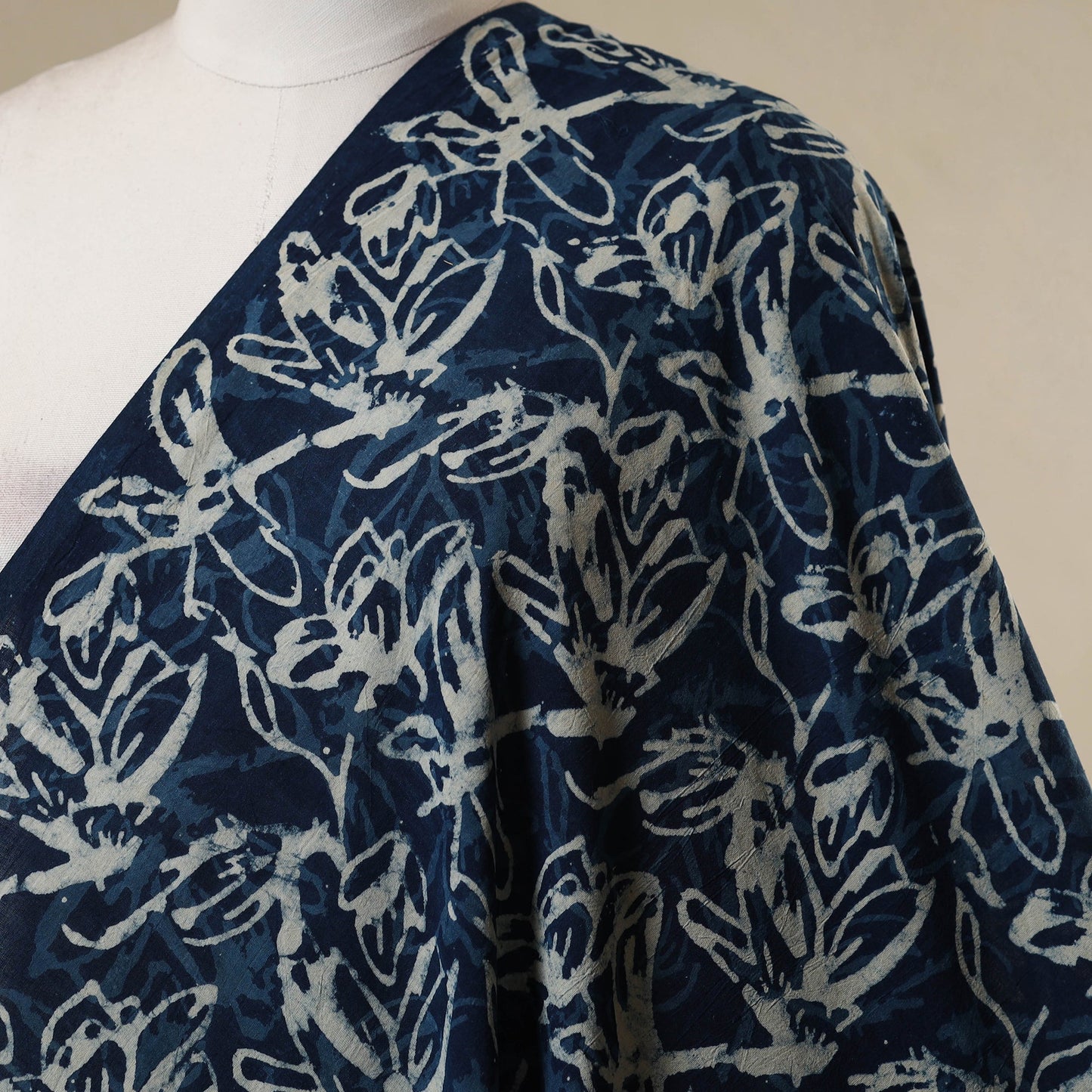 Blue - natural dyed cotton indigo bagru fabric 01