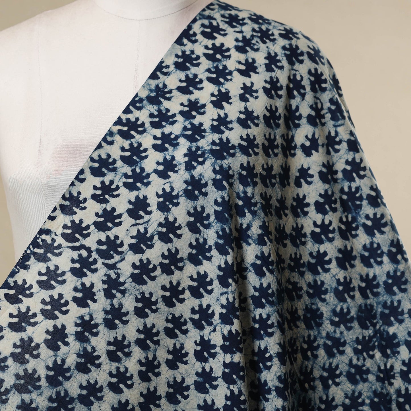 Blue - natural dyed cotton indigo bagru fabric 02