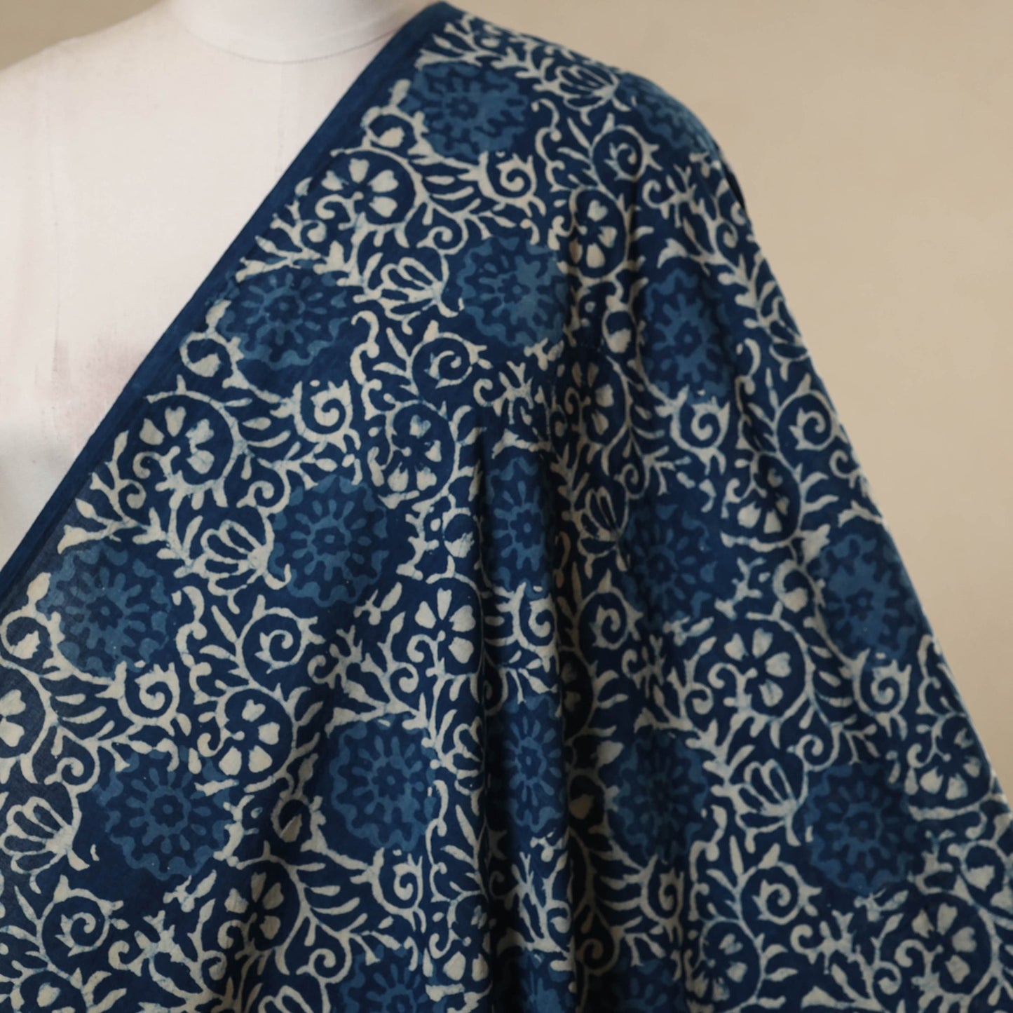 Blue - natural dyed cotton indigo bagru fabric 04